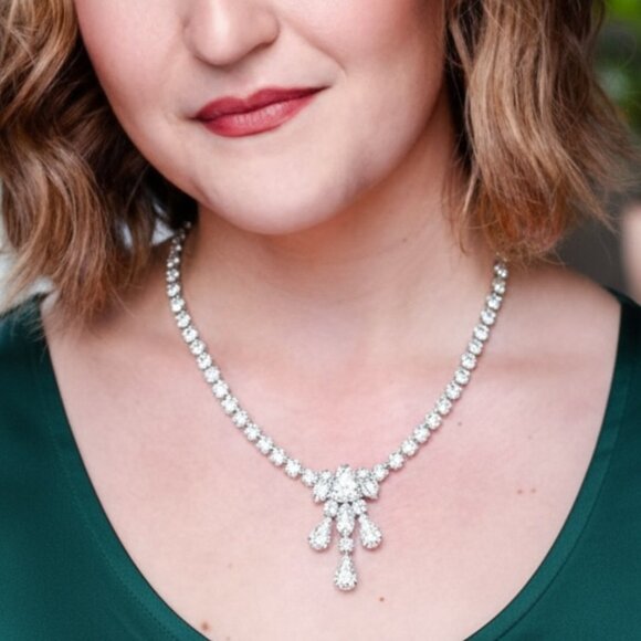 Vintage Statement Necklace Clear Rhinestones - Picture 3 of 8